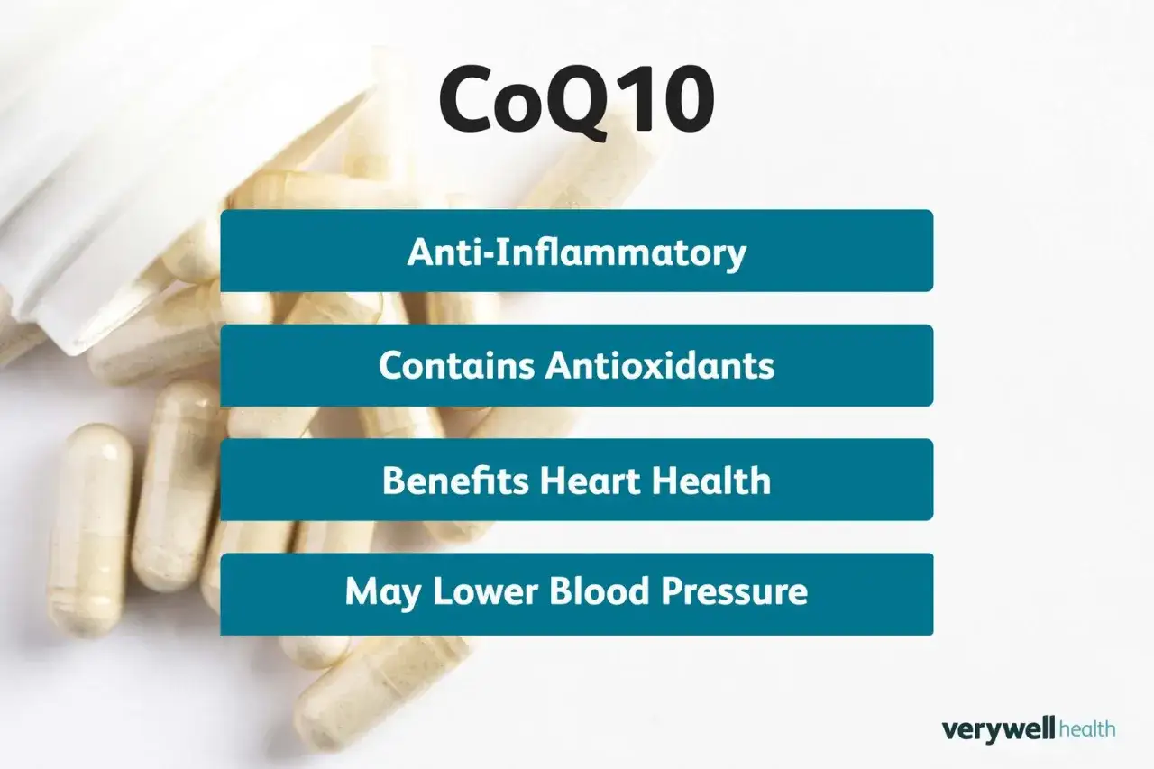 Coenzym Q10 Kapseln: entz&uuml;ndungshemmend, antioxidativ, gut f&uuml;r Herzgesundheit, kann Blutdruck senken.